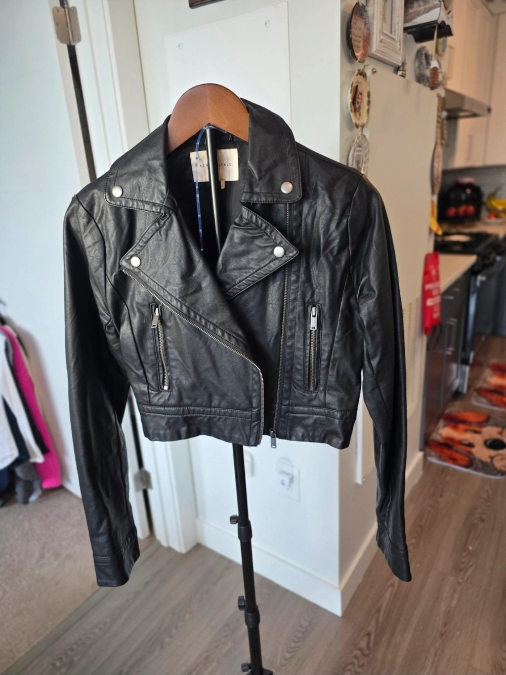 Aeropostale Black Cropped Faux Leather Moto Jacket